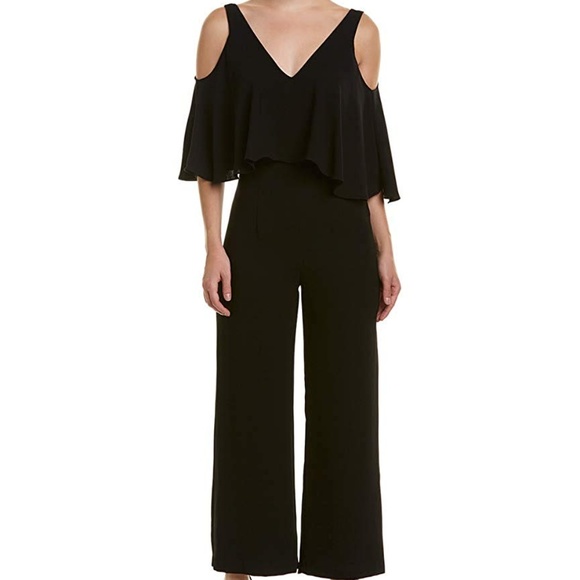 Monique Lhuillier Pants - Monique Lhuillier Crepe Cold Shoulder Jumpsuit